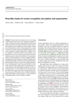 Deep filter banks for texture recognition, description, and segmentation