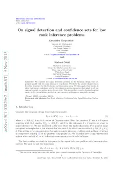On signal detection and confidence sets for low rank inference problems