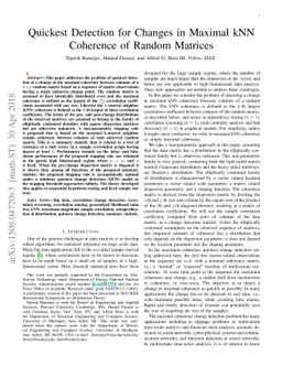 Quickest Detection for Changes in Maximal kNN Coherence of Random
  Matrices