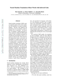 Neural Machine Translation of Rare Words with Subword Units