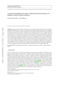 A Linear Formulation for Disk Conformal Parameterization of
  Simply-Connected Open Surfaces