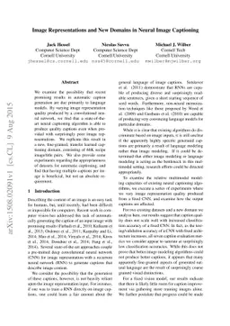 Image Representations and New Domains in Neural Image Captioning