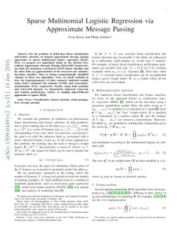Sparse Multinomial Logistic Regression via Approximate Message Passing