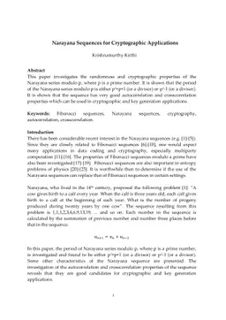 Narayana Sequences for Cryptographic Applications