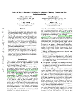 Poker-CNN: A Pattern Learning Strategy for Making Draws and Bets in
  Poker Games