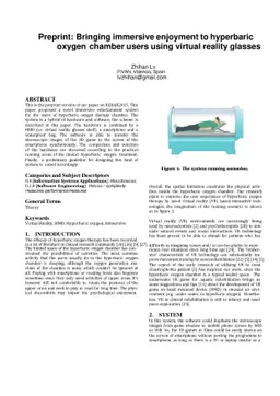 Preprint: Bringing immersive enjoyment to hyperbaric oxygen chamber
  users using virtual reality glasses