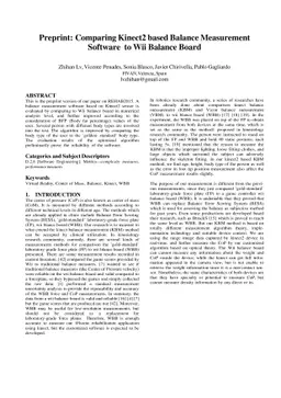 Preprint: Comparing Kinect2 based Balance Measurement Software to Wii
  Balance Board