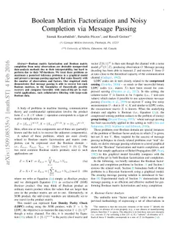 Boolean Matrix Factorization and Noisy Completion via Message Passing