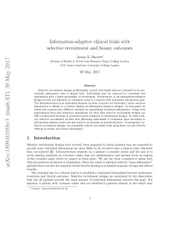 Information-adaptive clinical trials with selective recruitment and
  binary outcomes