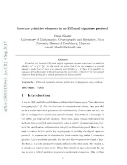 Insecure primitive elements in an ElGamal signature protocol