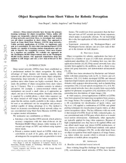 Object Recognition from Short Videos for Robotic Perception