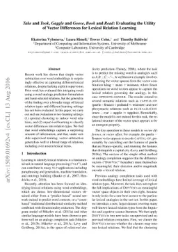 Take and Took, Gaggle and Goose, Book and Read: Evaluating the Utility
  of Vector Differences for Lexical Relation Learning