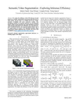 Semantic Video Segmentation : Exploring Inference Efficiency