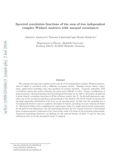 Spectral correlation functions of the sum of two independent complex
  Wishart matrices with unequal covariances
