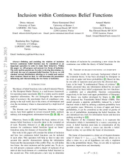 Inclusion within Continuous Belief Functions