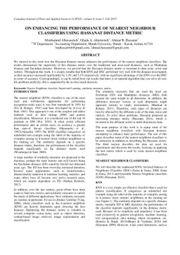 On Enhancing The Performance Of Nearest Neighbour Classifiers Using
  Hassanat Distance Metric