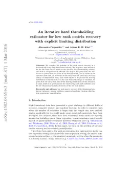 An iterative hard thresholding estimator for low rank matrix recovery
  with explicit limiting distribution
