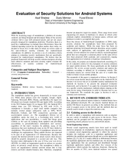 Evaluation of Security Solutions for Android Systems