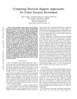 Comparing Decision Support Approaches for Cyber Security Investment