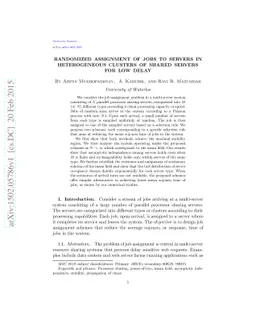 Randomized Assignment of Jobs to Servers in Heterogeneous Clusters of
  Shared Servers for Low Delay