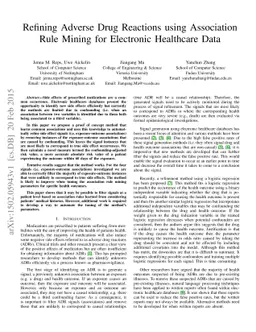 Refining Adverse Drug Reactions using Association Rule Mining for
  Electronic Healthcare Data