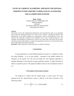Study of a Robust Algorithm Applied in the Optimal Position Tuning for
  the Camera Lens in Automated Visual Inspection Systems