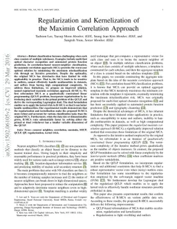 Regularization and Kernelization of the Maximin Correlation Approach