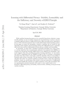 Learning with Differential Privacy: Stability, Learnability and the
  Sufficiency and Necessity of ERM Principle