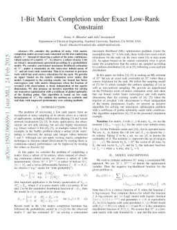 1-Bit Matrix Completion under Exact Low-Rank Constraint