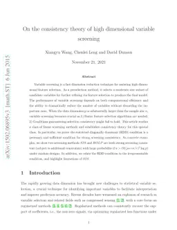 On the consistency theory of high dimensional variable screening