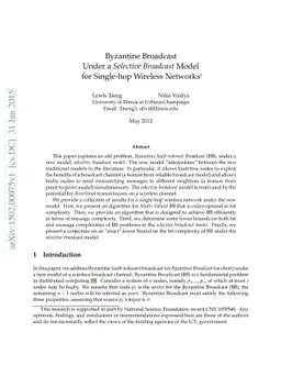Byzantine Broadcast Under a Selective Broadcast Model for Single-hop
  Wireless Networks