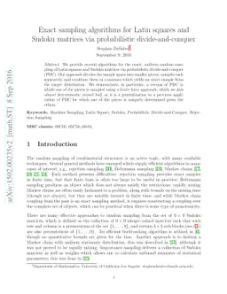 Exact sampling algorithms for Latin squares and Sudoku matrices via
  probabilistic divide-and-conquer