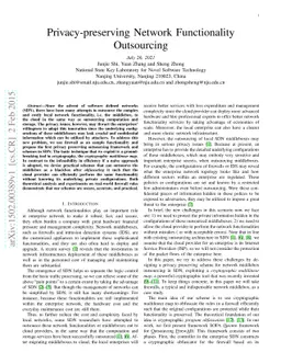 Privacy-preserving Network Functionality Outsourcing