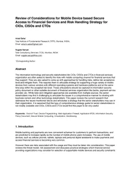 Review of Considerations for Mobile Device based Secure Access to
  Financial Services and Risk Handling Strategy for CIOs, CISOs and CTOs