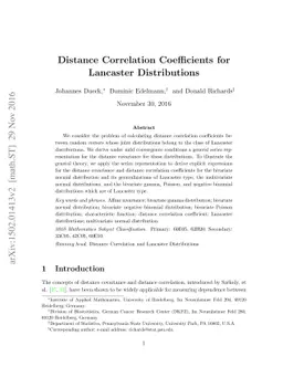 Distance Correlation Coefficients for Lancaster Distributions