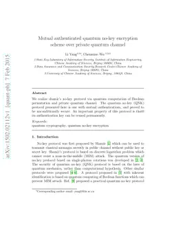 Mutual authenticated quantum no-key encryption scheme over private
  quantum channel