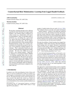 Counterfactual Risk Minimization: Learning from Logged Bandit Feedback