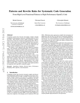 Patterns and Rewrite Rules for Systematic Code Generation (From
  High-Level Functional Patterns to High-Performance OpenCL Code)
