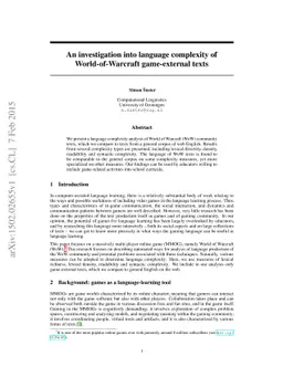 An investigation into language complexity of World-of-Warcraft
  game-external texts