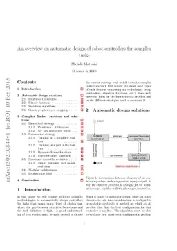 An overview on automatic design of robot controllers for complex tasks