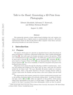 Talk to the Hand: Generating a 3D Print from Photographs