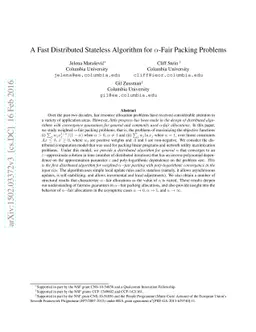 A Fast Distributed Stateless Algorithm for $α$-Fair Packing
  Problems