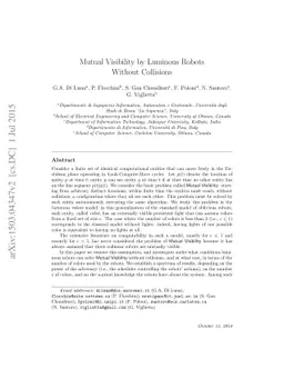 Mutual Visibility by Luminous Robots Without Collisions