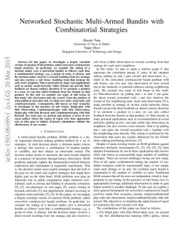 Networked Stochastic Multi-Armed Bandits with Combinatorial Strategies
