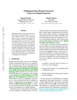Multilingual Open Relation Extraction Using Cross-lingual Projection