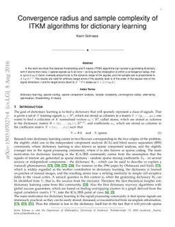 Convergence radius and sample complexity of ITKM algorithms for
  dictionary learning