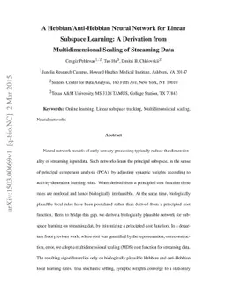 A Hebbian/Anti-Hebbian Neural Network for Linear Subspace Learning: A
  Derivation from Multidimensional Scaling of Streaming Data