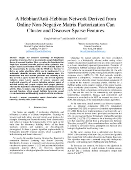 A Hebbian/Anti-Hebbian Network Derived from Online Non-Negative Matrix
  Factorization Can Cluster and Discover Sparse Features