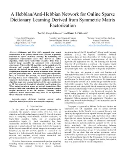 A Hebbian/Anti-Hebbian Network for Online Sparse Dictionary Learning
  Derived from Symmetric Matrix Factorization