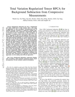 Total Variation Regularized Tensor RPCA for Background Subtraction from
  Compressive Measurements